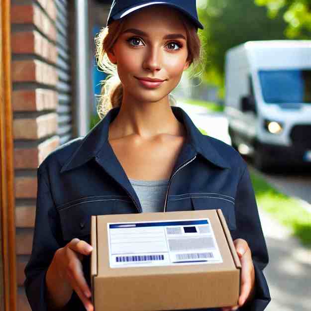 Delivery driver completing a route in a city while fully backed for her deliveries