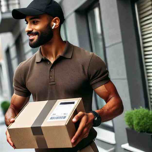 Reliable courier handing a fragile package to a customer with care