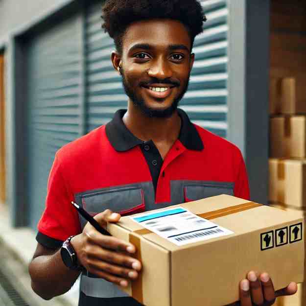 Delivery driver completing his parcel delivery backed by full work support