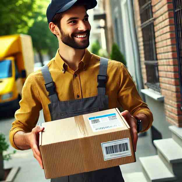 Confident courier delivering packages stress-free and securely